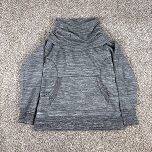 LL Bean Sweatshirt Womens M Gray Heather Cowl Neck Kangaroo Pocket Thumbhole